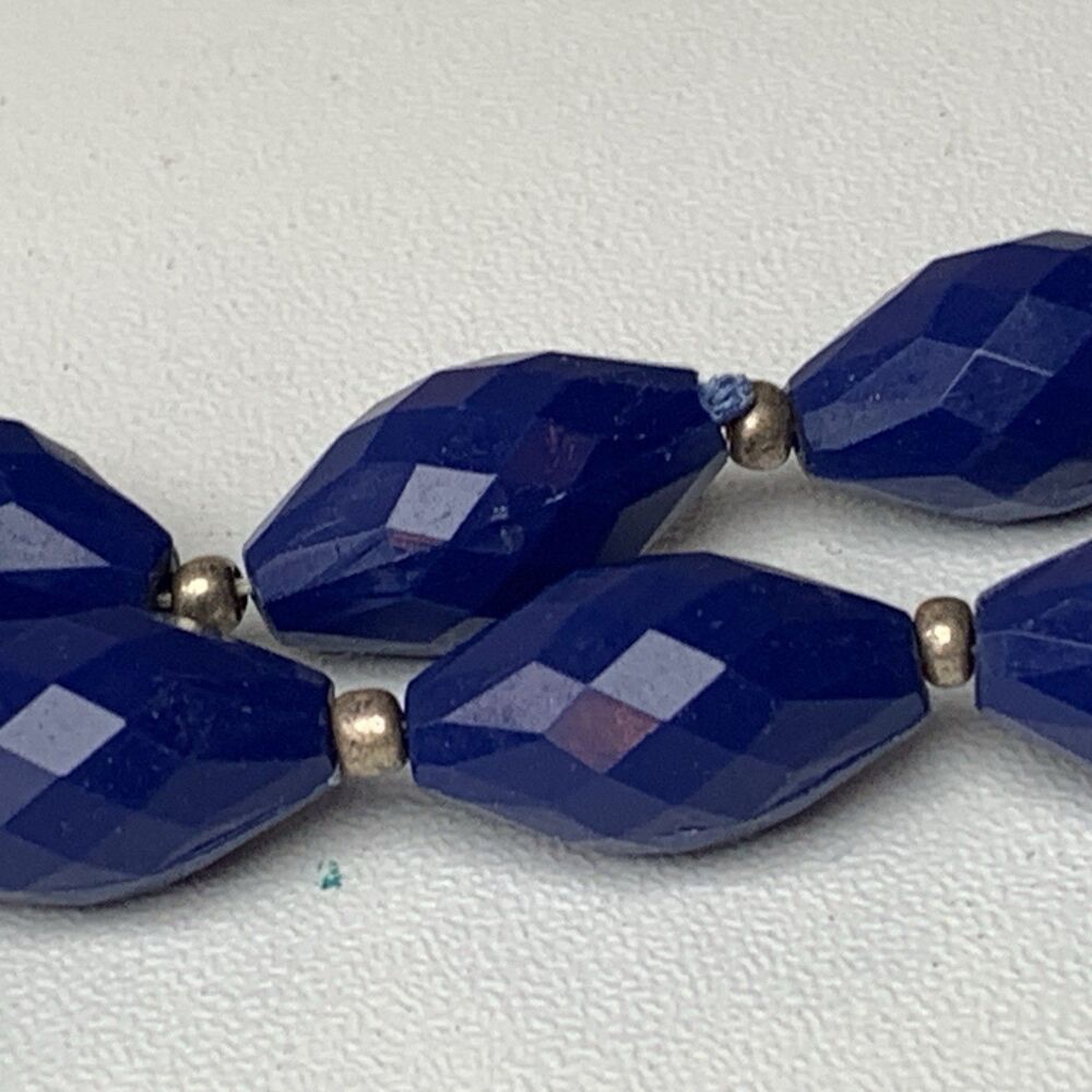Vintage West Germany Blue Faceted Acrylic Bead Statement Necklace Silver Tone - Picture 7 of 9